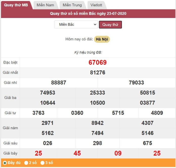 Kết quả quay thử xổ số Hà Nội hôm nay ngày 23/7/2025